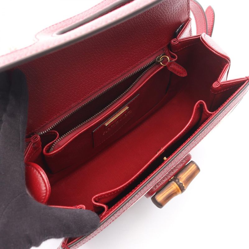 Gucci Handbag Music IS MINE Bamboo 679632 White Red Multi Canvas Leather Bamboo