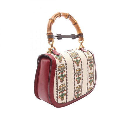 Gucci Handbag Music IS MINE Bamboo 679632 White Red Multi Canvas Leather Bamboo