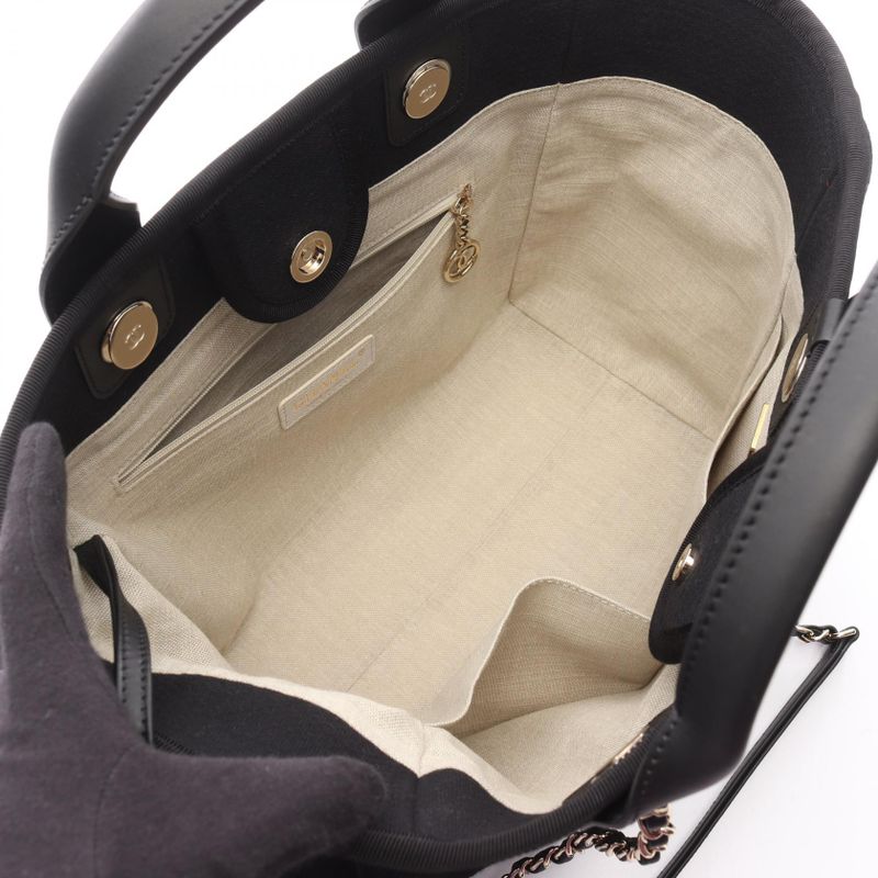 Chanel Shoulder Bag Deauville MM Black Leather Deauville Chain Tote MM Women's