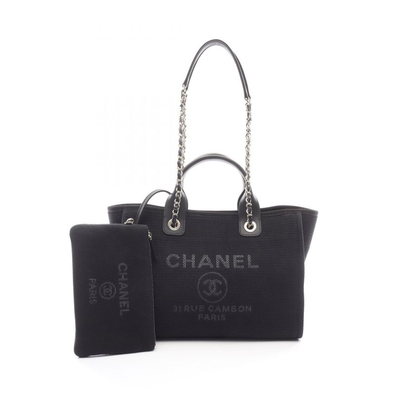 Chanel Shoulder Bag Deauville MM Black Leather Deauville Chain Tote MM Women's