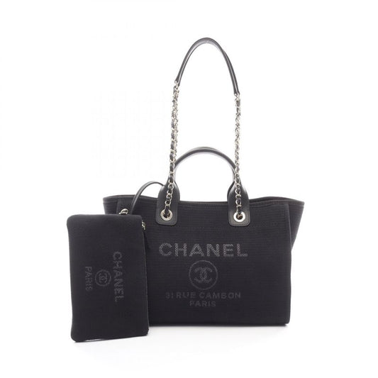 Chanel Shoulder Bag Deauville MM Black Leather Deauville Chain Tote MM Women's