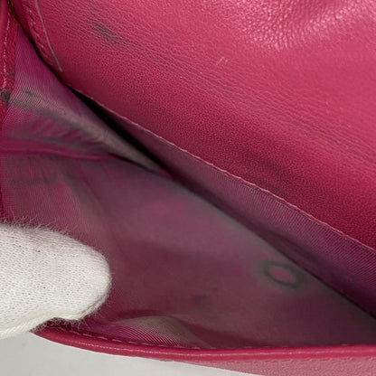 Christian Dior Trifold Wallet Cannage Enamel Pink Silver Hardware Women's