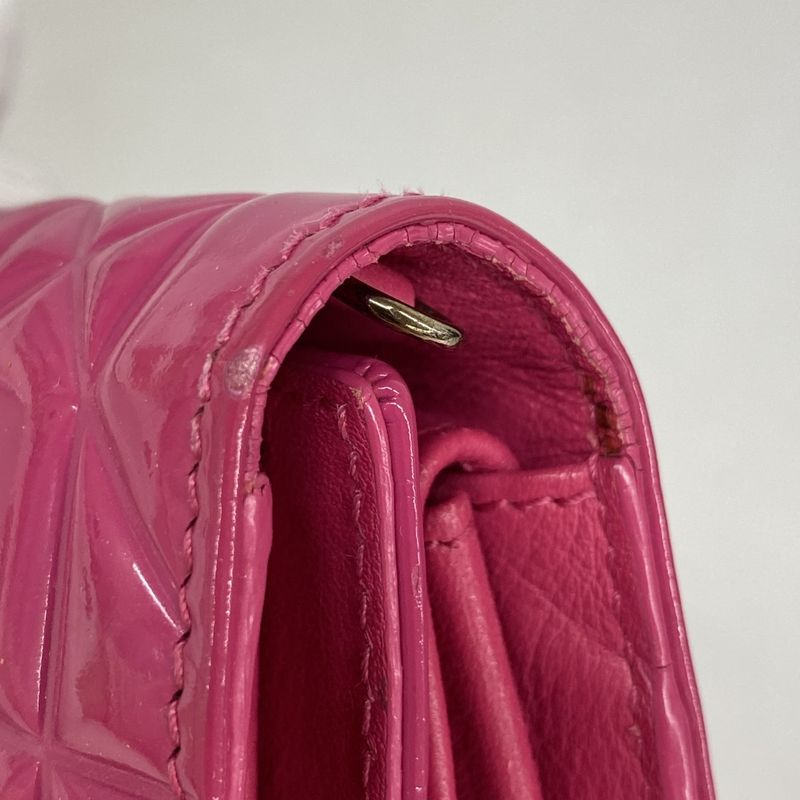 Christian Dior Trifold Wallet Cannage Enamel Pink Silver Hardware Women's