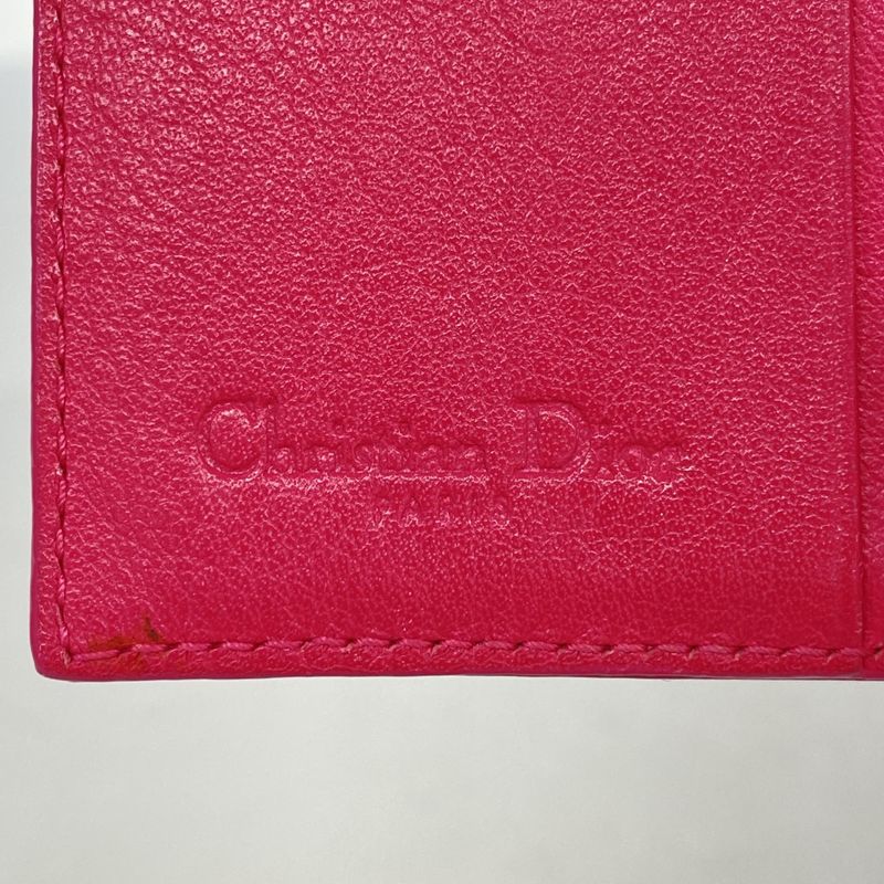 Christian Dior Trifold Wallet Cannage Enamel Pink Silver Hardware Women's
