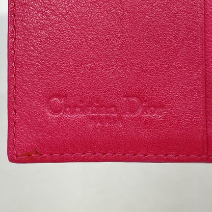 Christian Dior Trifold Wallet Cannage Enamel Pink Silver Hardware Women's