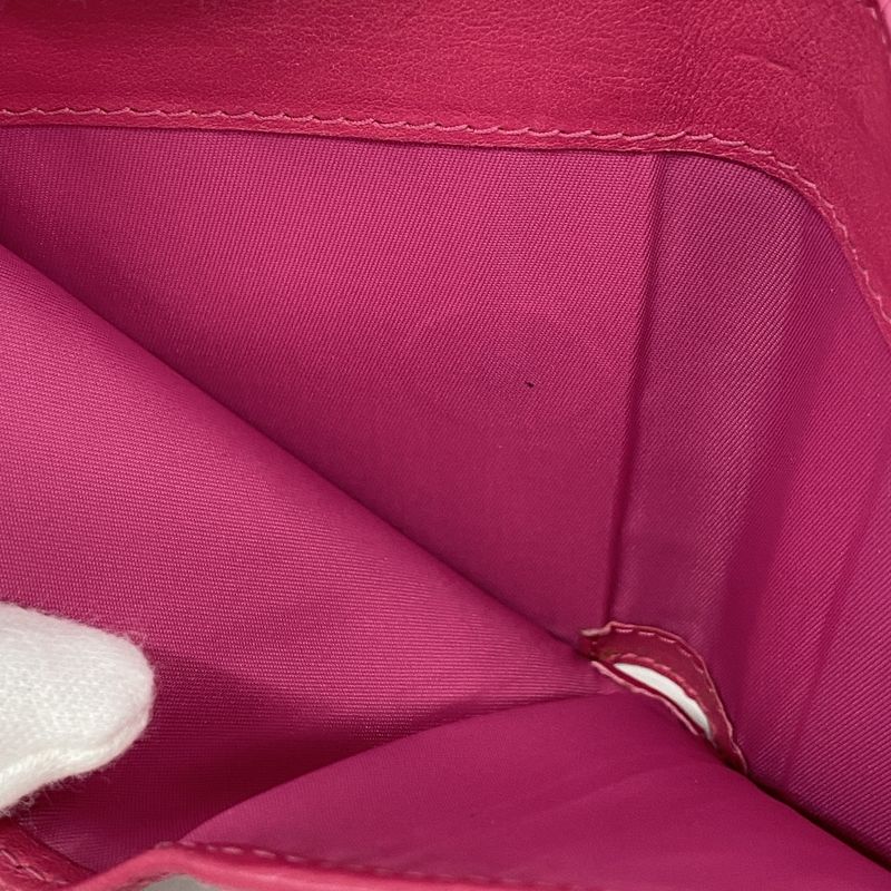 Christian Dior Trifold Wallet Cannage Enamel Pink Silver Hardware Women's