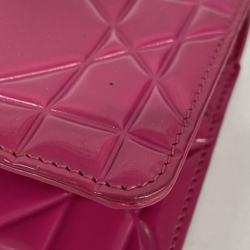 Christian Dior Trifold Wallet Cannage Enamel Pink Silver Hardware Women's