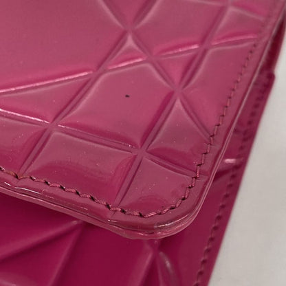 Christian Dior Trifold Wallet Cannage Enamel Pink Silver Hardware Women's