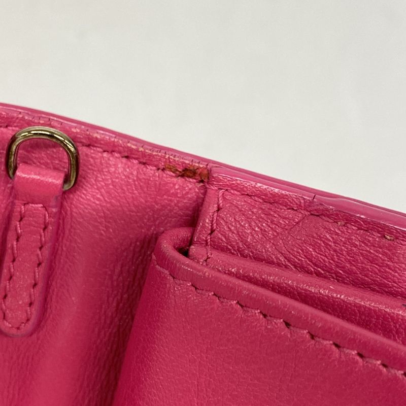 Christian Dior Trifold Wallet Cannage Enamel Pink Silver Hardware Women's