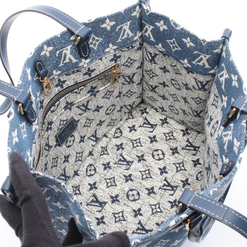 Louis Vuitton Tote Bag On The Go MM Monogram Jacquard Denim M59608 Marine Denim