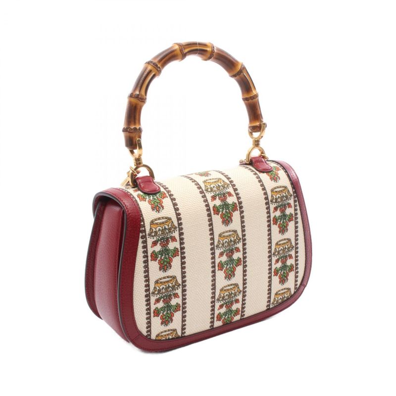 Gucci Handbag Bamboo 1947 GG Logo 678489 White Red Canvas Leather Bamboo 1947