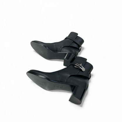 Hermes Frenchie 50 Boots Short Shoes Leather Black Silver Kelly Hardware