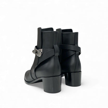 Hermes Frenchie 50 Boots Short Shoes Leather Black Silver Kelly Hardware