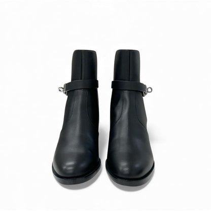 Hermes Frenchie 50 Boots Short Shoes Leather Black Silver Kelly Hardware