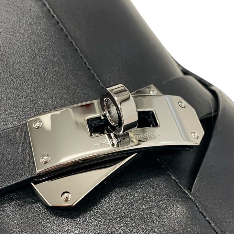 Hermes Frenchie 50 Boots Short Shoes Leather Black Silver Kelly Hardware