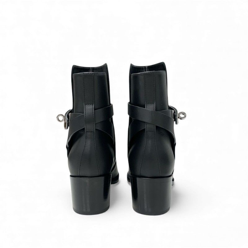 Hermes Frenchie 50 Boots Short Shoes Leather Black Silver Kelly Hardware