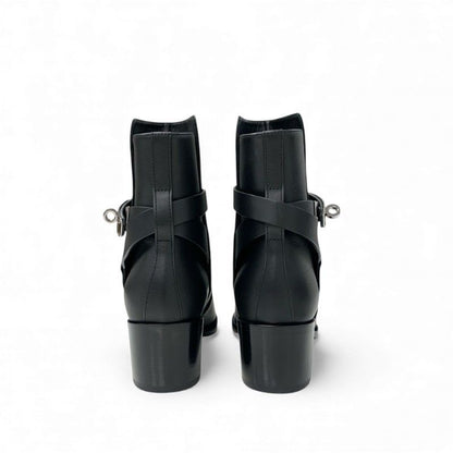 Hermes Frenchie 50 Boots Short Shoes Leather Black Silver Kelly Hardware