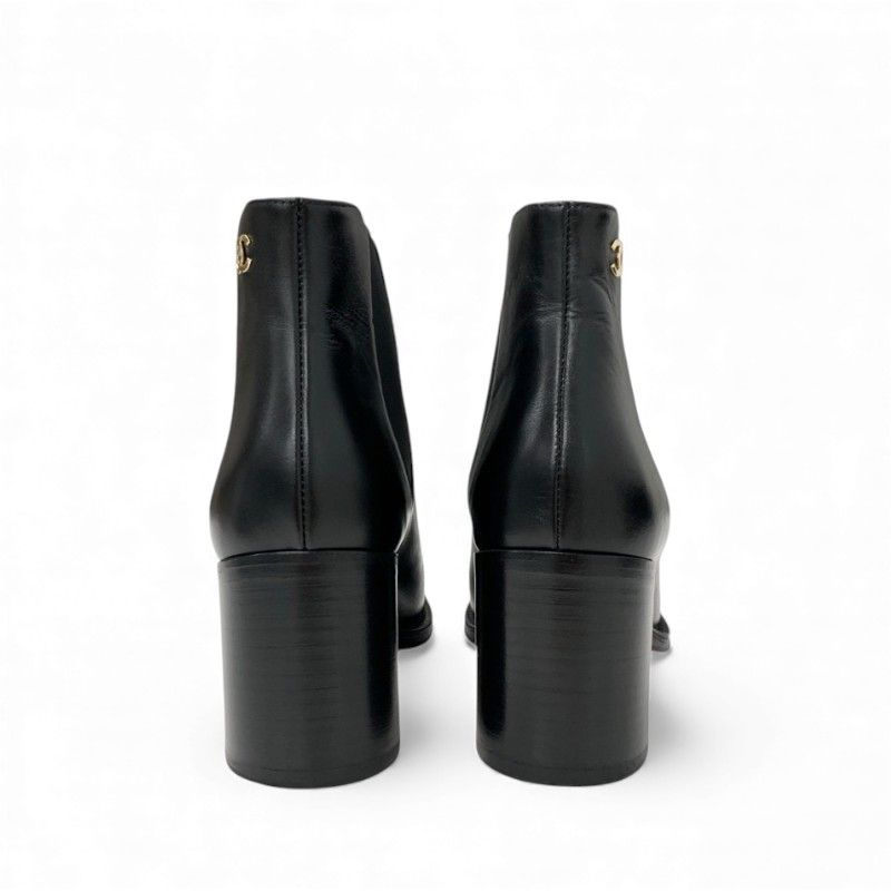 Chanel Boots Short Boots Shoes Leather Black Here Mark Side Gore