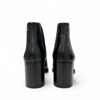Chanel Boots Short Boots Shoes Leather Black Here Mark Side Gore