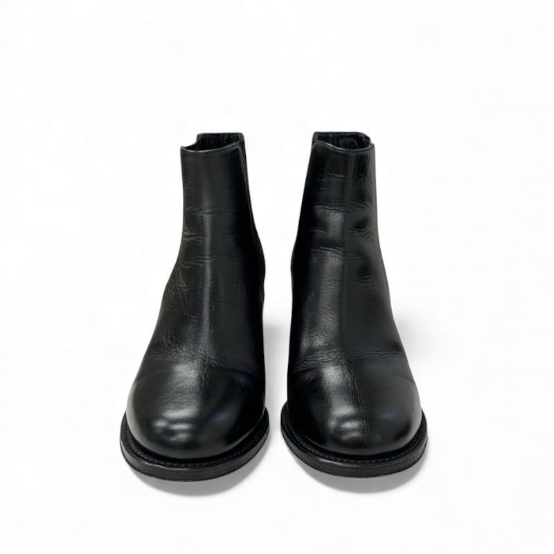 Chanel Boots Short Boots Shoes Leather Black Here Mark Side Gore
