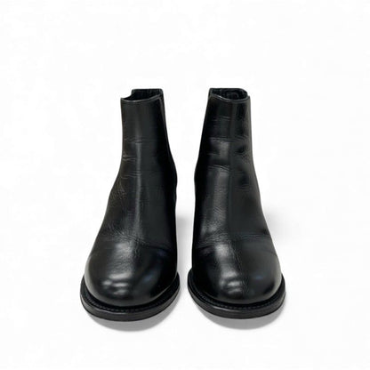 Chanel Boots Short Boots Shoes Leather Black Here Mark Side Gore
