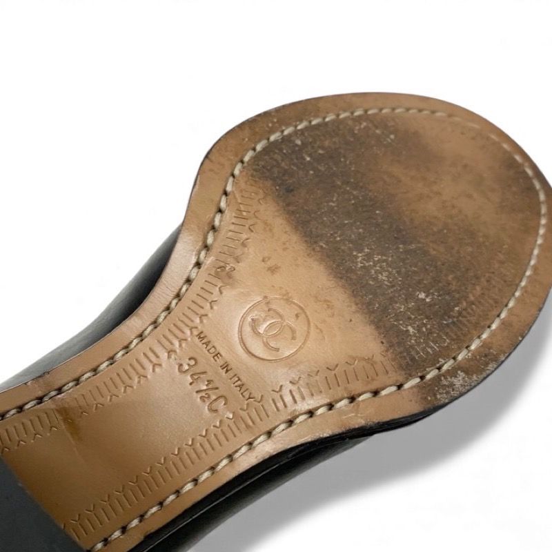 Chanel Boots Short Boots Shoes Leather Black Here Mark Side Gore