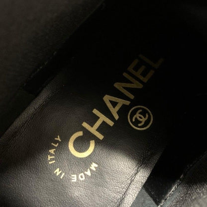 Chanel Boots Short Boots Shoes Leather Black Here Mark Side Gore