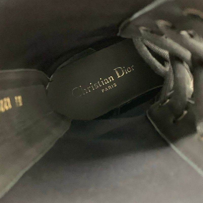 Christian Dior Arcade Boots Short Shoes Leather Black Logo Lace Up Zip