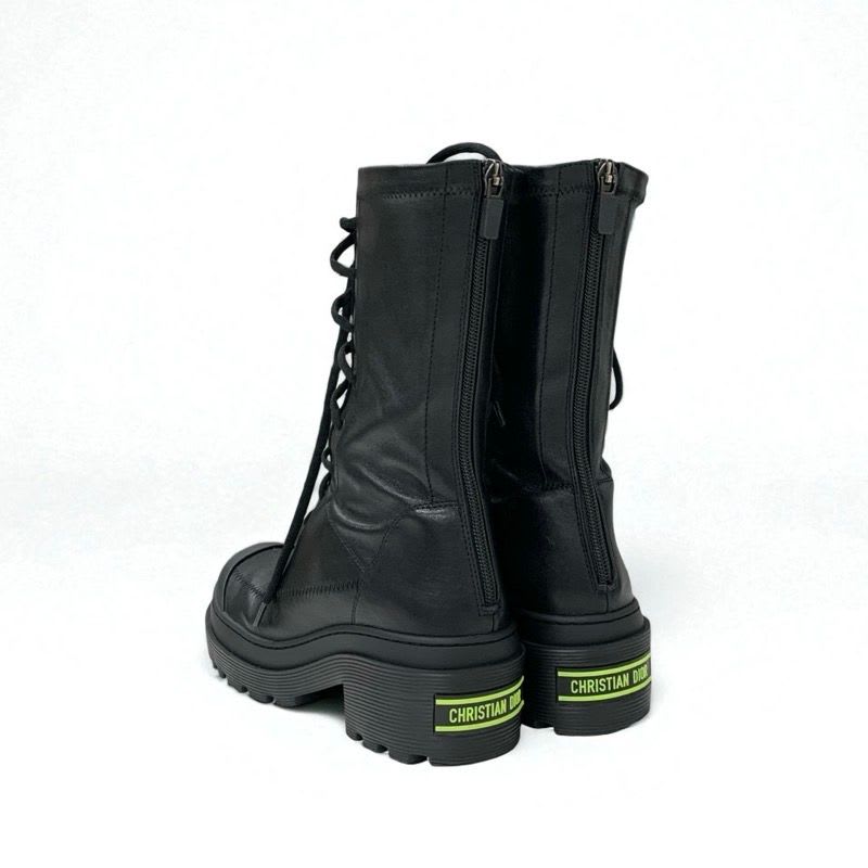 Christian Dior Arcade Boots Short Shoes Leather Black Logo Lace Up Zip