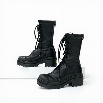 Christian Dior Arcade Boots Short Shoes Leather Black Logo Lace Up Zip