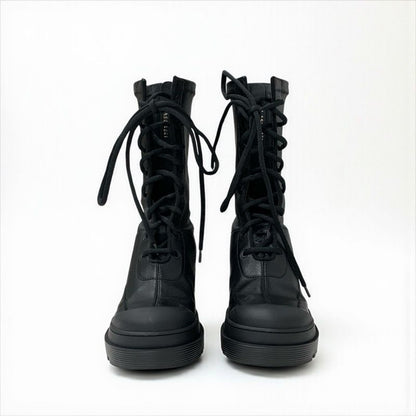 Christian Dior Arcade Boots Short Shoes Leather Black Logo Lace Up Zip