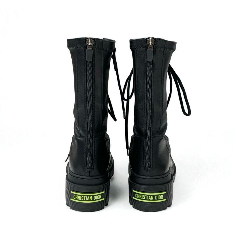 Christian Dior Arcade Boots Short Shoes Leather Black Logo Lace Up Zip