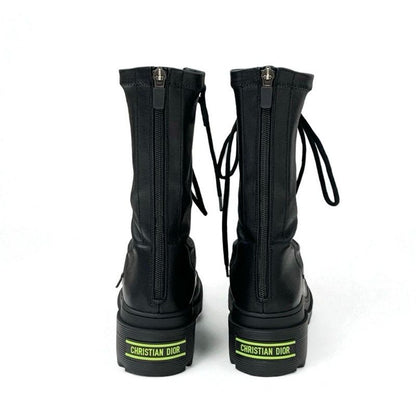 Christian Dior Arcade Boots Short Shoes Leather Black Logo Lace Up Zip