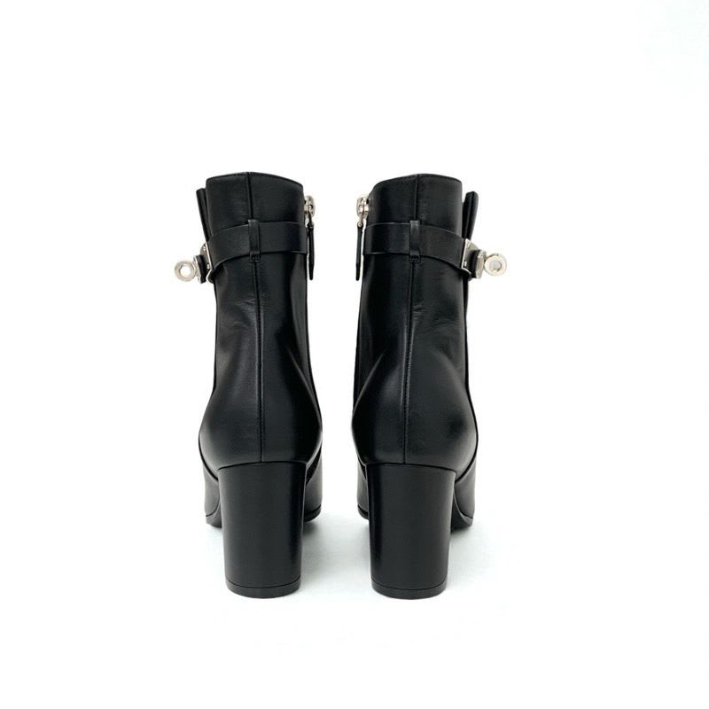 Hermes Saint Germain Boots Short Shoes Leather Black Silver Kelly Hardware