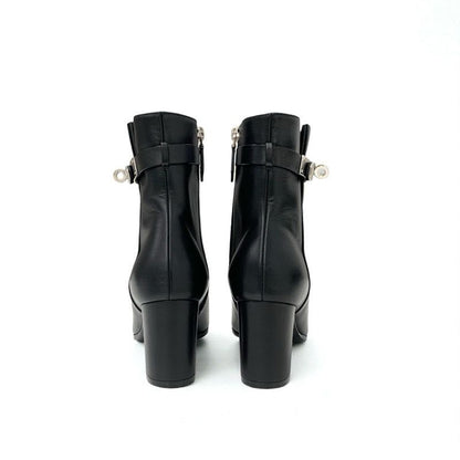 Hermes Saint Germain Boots Short Shoes Leather Black Silver Kelly Hardware