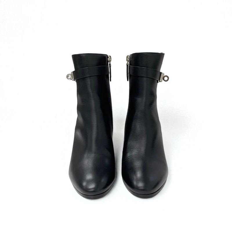 Hermes Saint Germain Boots Short Shoes Leather Black Silver Kelly Hardware