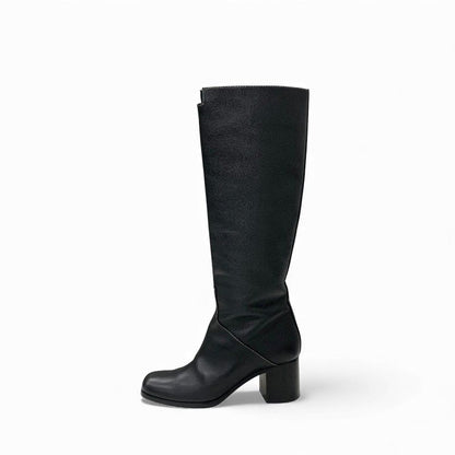Hermes Houle 60 Boots Long Shoes Leather Black Stitching