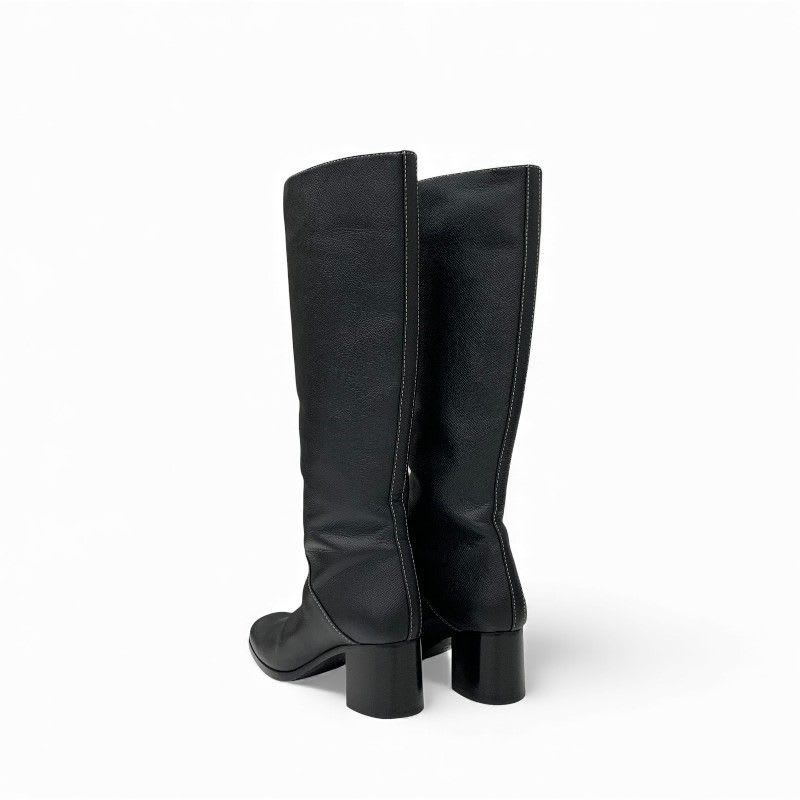Hermes Houle 60 Boots Long Shoes Leather Black Stitching