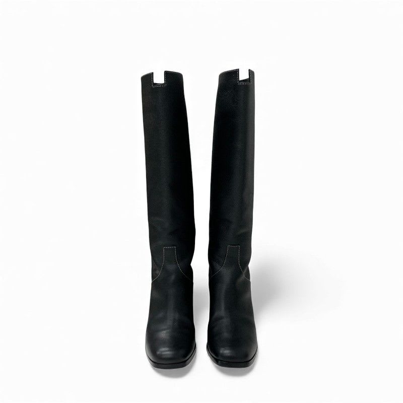 Hermes Houle 60 Boots Long Shoes Leather Black Stitching
