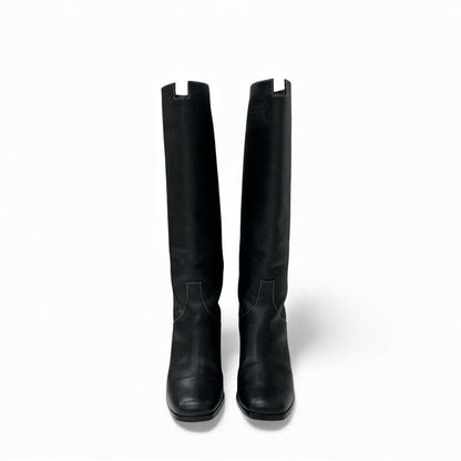 Hermes Houle 60 Boots Long Shoes Leather Black Stitching