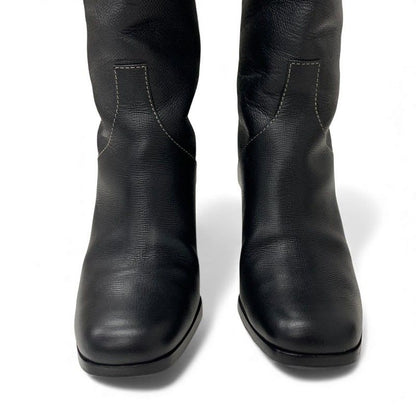 Hermes Houle 60 Boots Long Shoes Leather Black Stitching