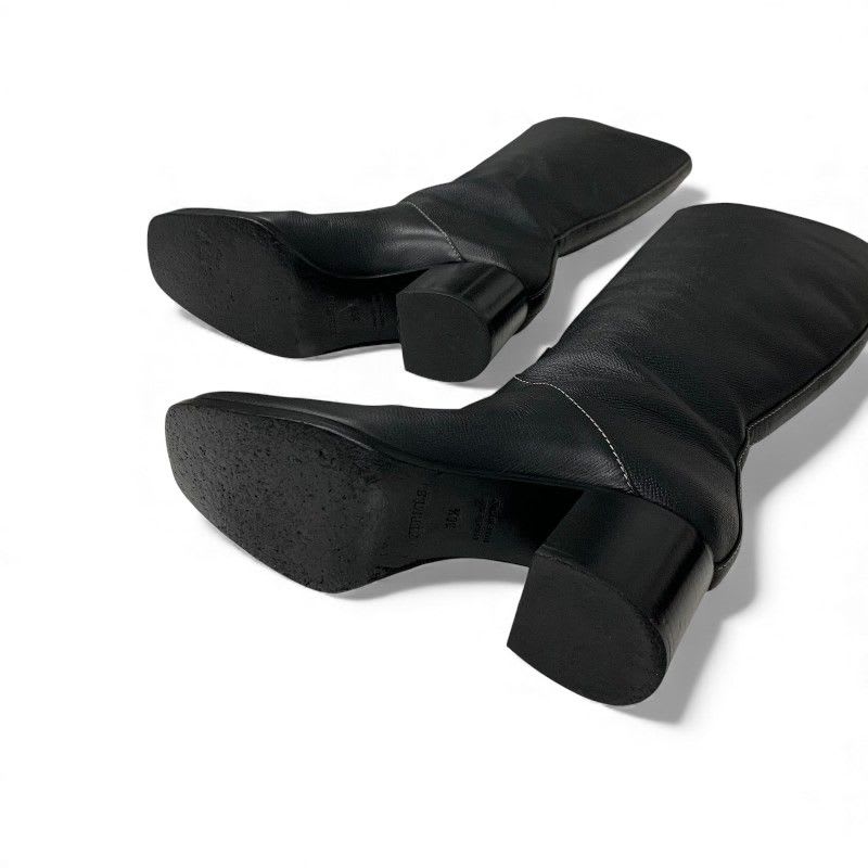Hermes Houle 60 Boots Long Shoes Leather Black Stitching