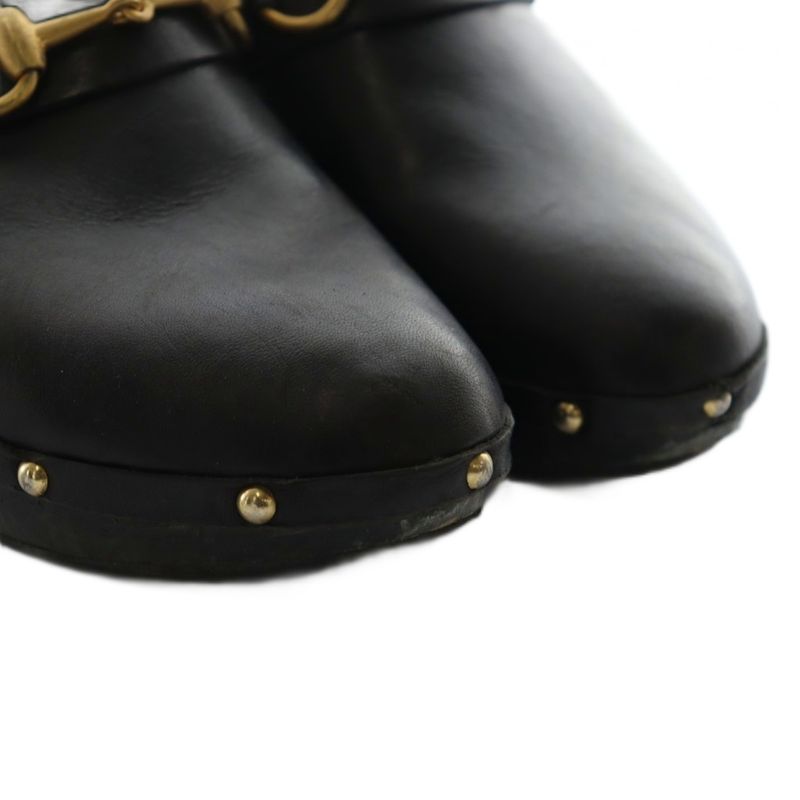 Gucci Horsebit Sabot Sandals Mule Studs Leather 37 Black AQ • OS • SH