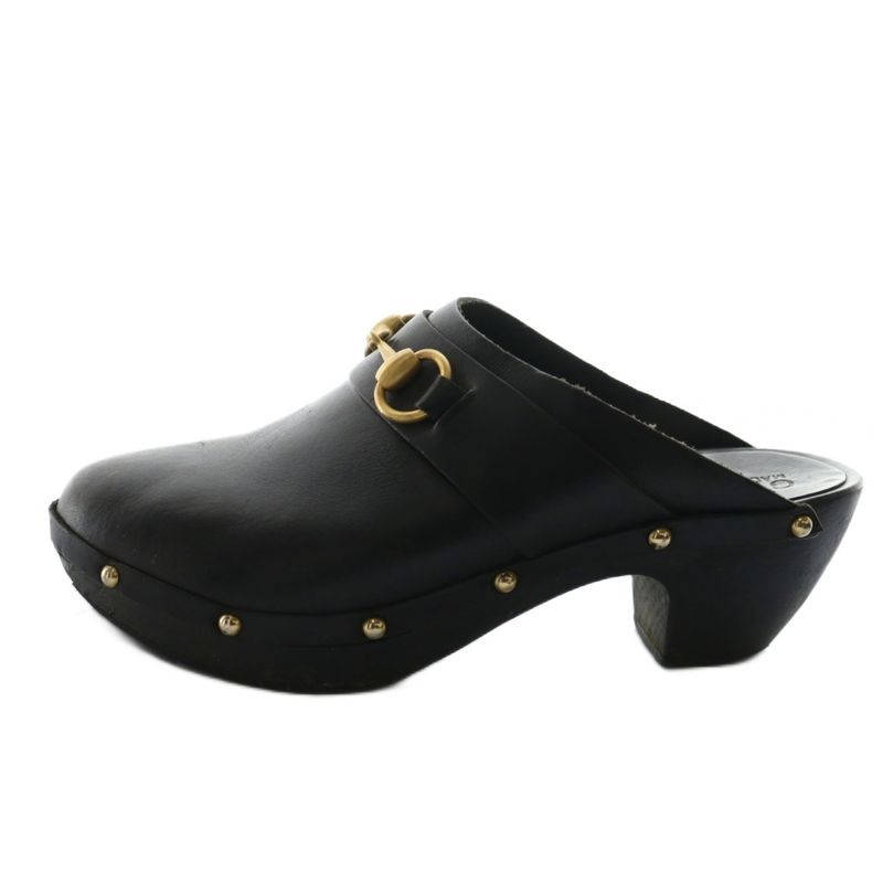 Gucci Horsebit Sabot Sandals Mule Studs Leather 37 Black AQ • OS • SH