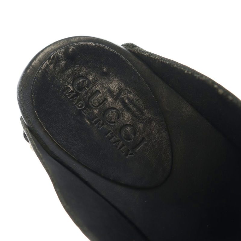 Gucci Horsebit Sabot Sandals Mule Studs Leather 37 Black AQ • OS • SH