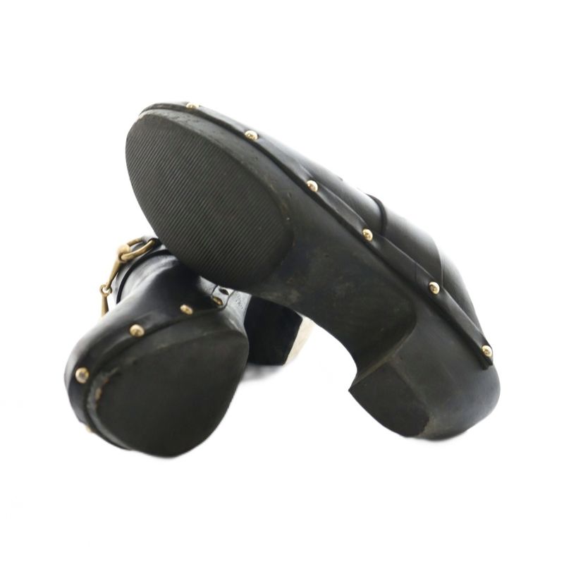 Gucci Horsebit Sabot Sandals Mule Studs Leather 37 Black AQ • OS • SH