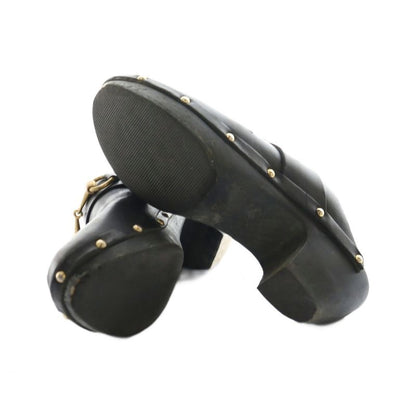 Gucci Horsebit Sabot Sandals Mule Studs Leather 37 Black AQ • OS • SH