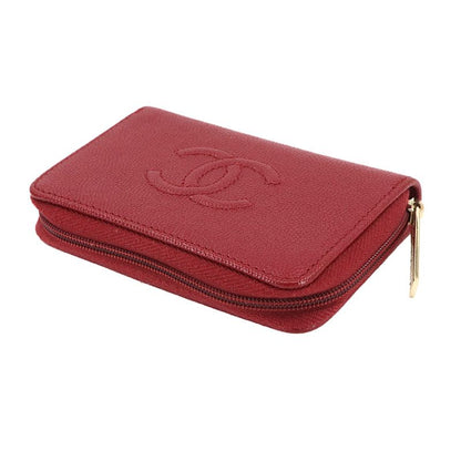 Chanel Caviar Leather Coin Case Purse Red Coco Mark