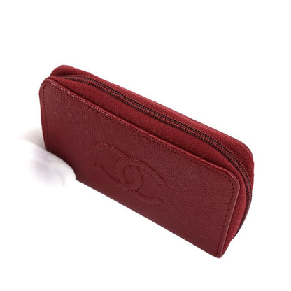 Chanel Caviar Leather Coin Case Purse Red Coco Mark