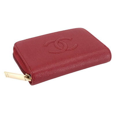 Chanel Caviar Leather Coin Case Purse Red Coco Mark